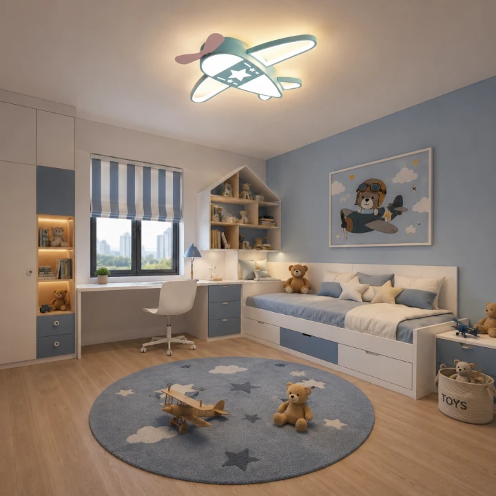 Lampa Dziecięca LED Aero Pilot Plafon Sufitowy Niebieski Samolot 3D ze Śmigłem