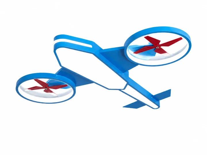 Lampa Dziecięca LED AeroDrone 3D Plafon Sufitowy Niebieski Dron z Czerwonymi Śmigłami
