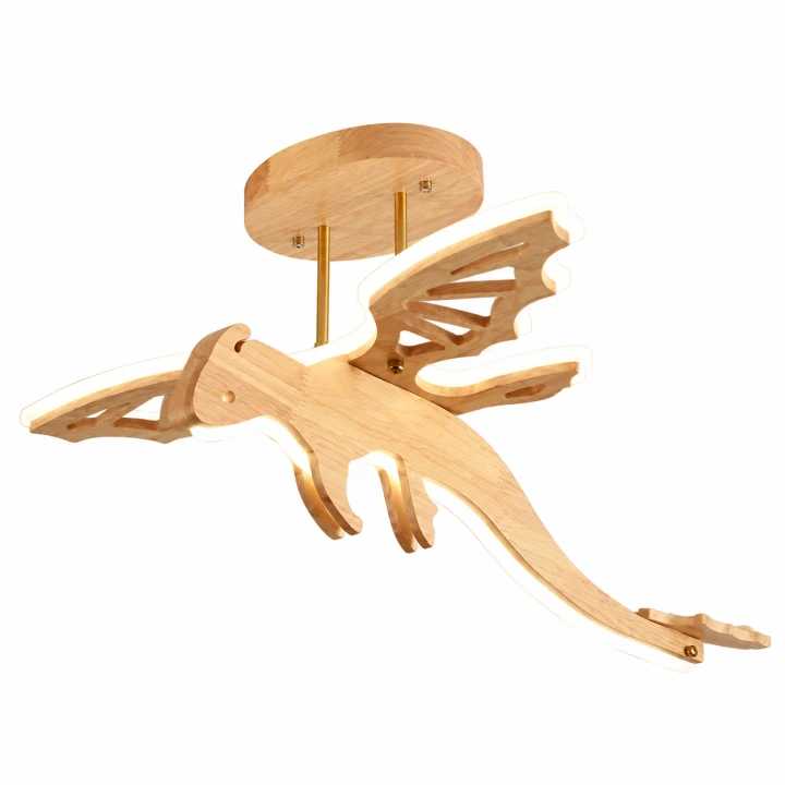 Lampa Dziecięca LED Draco Wood 3D 70cm Drewniany Smok Sufitowy