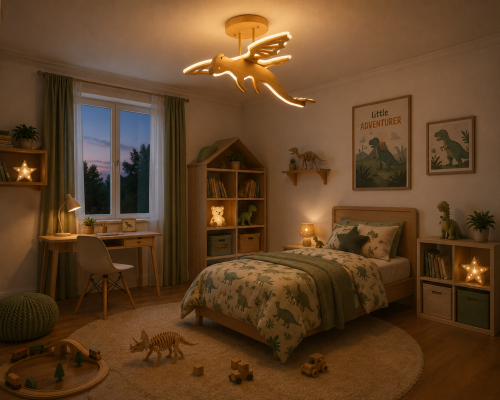 Lampa Dziecięca LED Draco Wood 3D 70cm Drewniany Smok Sufitowy
