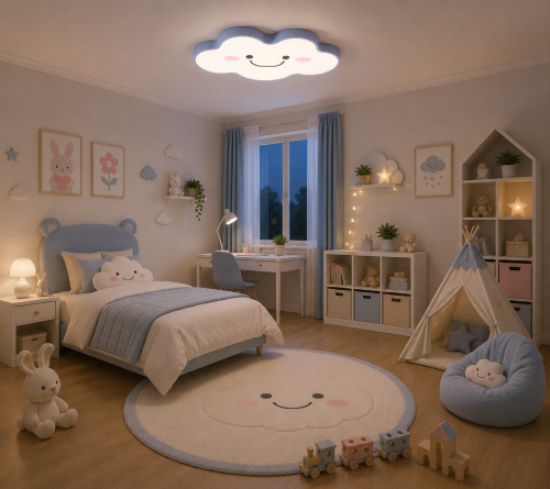 Lampa Dziecięca LED Happy Cloud 3D 32W Plafon Uśmiechnięta Chmurka Pastelowy Błękit
