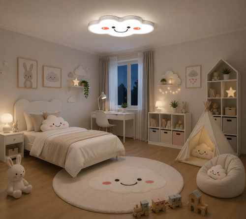 Lampa Dziecięca LED Happy Cloud 3D 32W Plafon Uśmiechnięta Chmurka Klasyczna Biel
