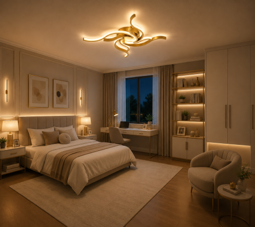 Lampa Sufitowa LED Złota Wave Gold 56W Ekskluzywny Żyrandol Fale Glamour 65cm + Pilot i Aplikacja