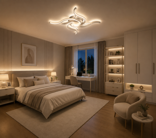Lampa Sufitowa LED Biała Wave White 56W Ekskluzywny Żyrandol Fale Glamour 65cm + Pilot i Aplikacja