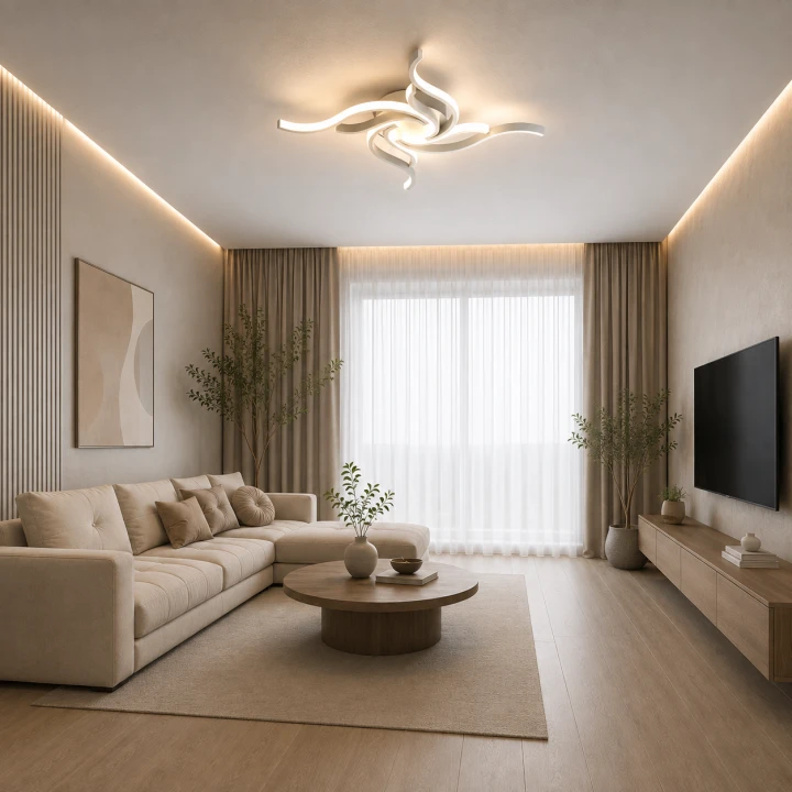 Lampa Sufitowa LED Biała Wave White 56W Ekskluzywny Żyrandol Fale Glamour 65cm + Pilot i Aplikacja