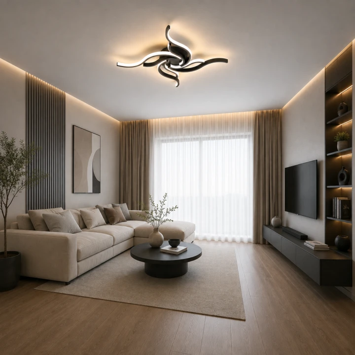 Lampa Sufitowa LED Czarna Wave Black 56W Ekskluzywny Żyrandol Fale Glamour 65cm + Pilot i Aplikacja