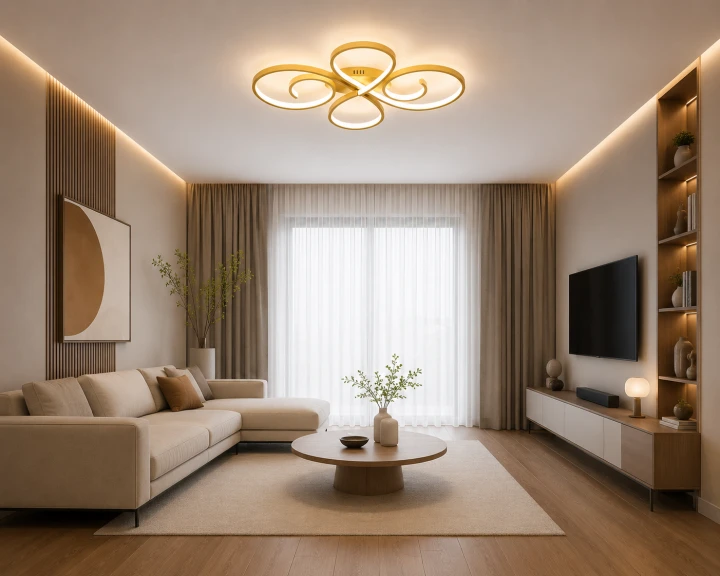 Lampa Sufitowa LED Złota Clover Gold 55W Ekskluzywny Żyrandol Pętle Glamour 70cm Pilot + Aplikacja
