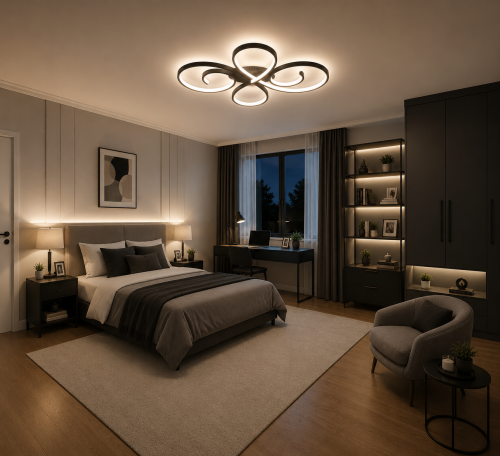 Lampa Sufitowa LED Czarna Clover Black 55W Ekskluzywny Żyrandol Pętle Glamour 70cm Pilot + Aplikac