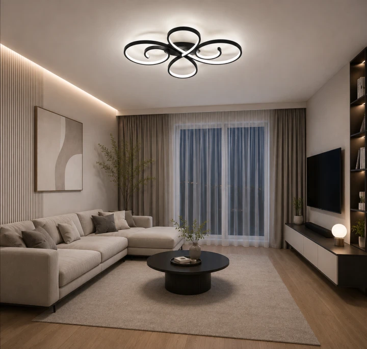 Lampa Sufitowa LED Czarna Clover Black 55W Ekskluzywny Żyrandol Pętle Glamour 70cm Pilot + Aplikac