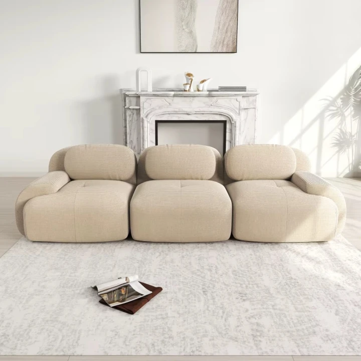 Sofa 3-osobowa modułowa Cordsamt 298 cm miękka tapicerka, szerokie siedzisko