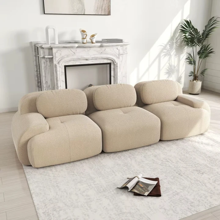 Sofa 3-osobowa modułowa Cordsamt 298 cm miękka tapicerka, szerokie siedzisko