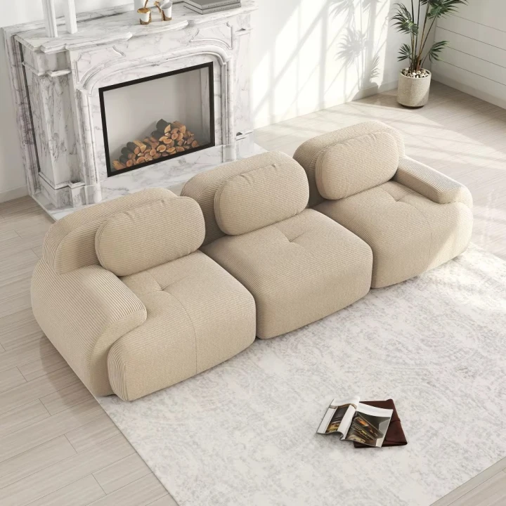 Sofa 3-osobowa modułowa Cordsamt 298 cm miękka tapicerka, szerokie siedzisko