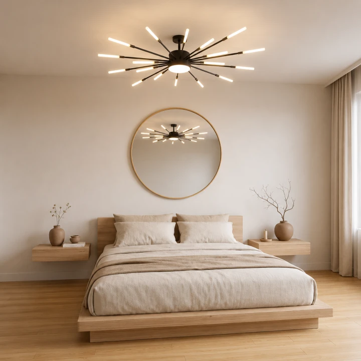 Lampa Sufitowa LED Czarno-Złota Starry Night XXL 105cm Modern Żyrandol 20 Ramion Dmuchawiec
