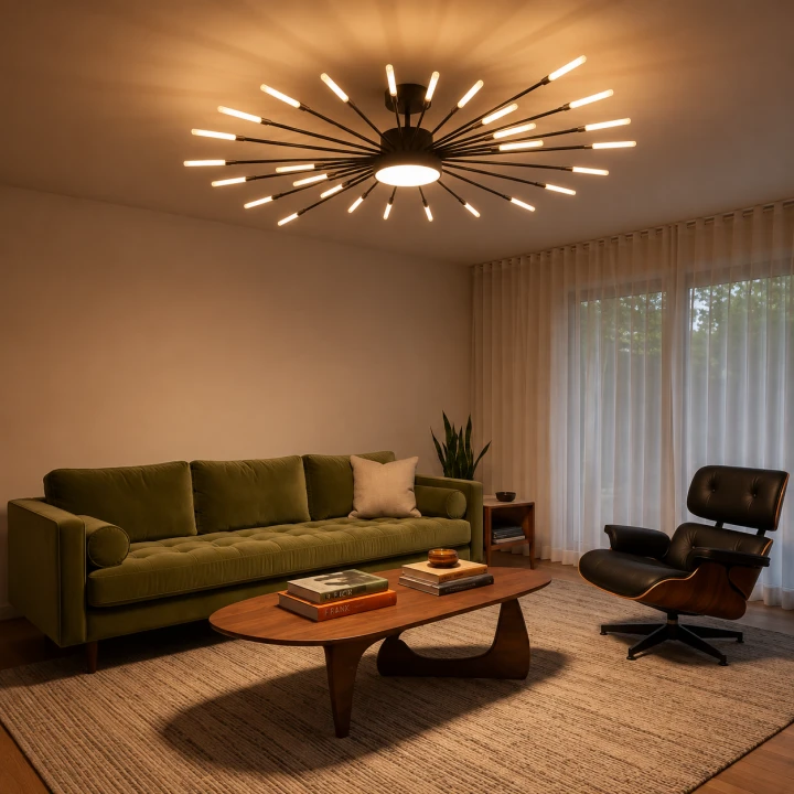 Lampa Sufitowa LED Czarno-Złota Starry Night Ultimate 105cm Luksusowy Żyrandol 28 Ramion Dmuchawiec