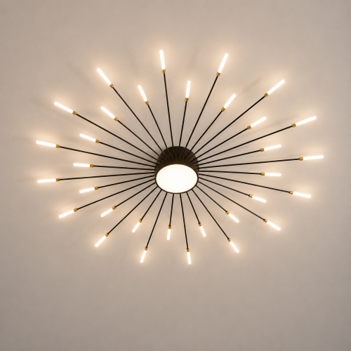 Lampa Sufitowa LED Czarno-Złota Starry Night Giant 128cm Luksusowy Żyrandol 30 Ramion Dmuchawiec