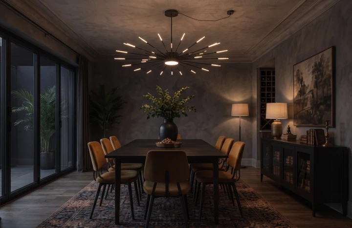 Lampa Sufitowa LED Czarno-Złota Starry Night Supreme 128cm Luksusowy Żyrandol 42 Ramiona Dmuchawiec