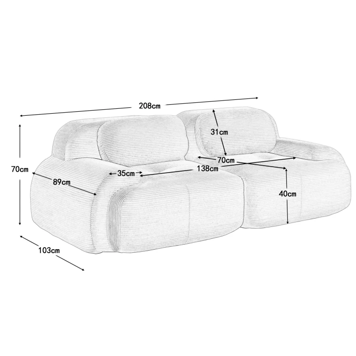 Sofa dwuosobowa Cordsamt z zakrzywionymi podłokietnikami