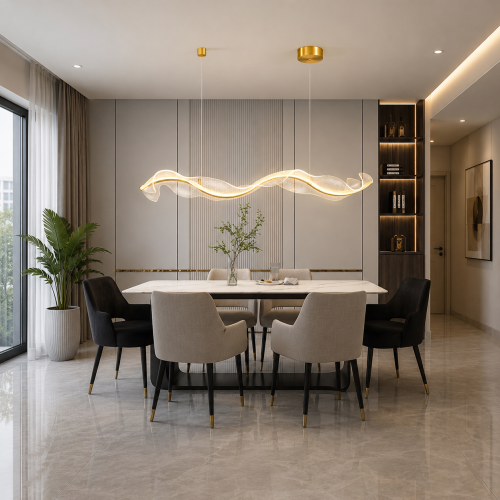 Lampa Wisząca LED Złota Wave Gold Line 100cm Liniowa Fala Nad Stół i Wyspę