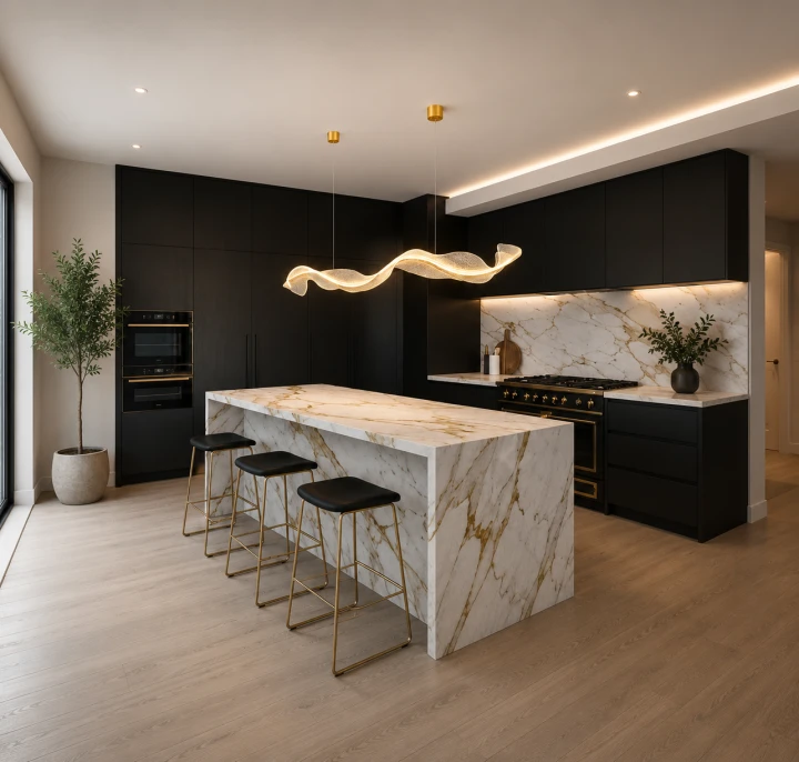 Lampa Wisząca LED Złota Wave Gold Line 100cm Liniowa Fala Nad Stół i Wyspę