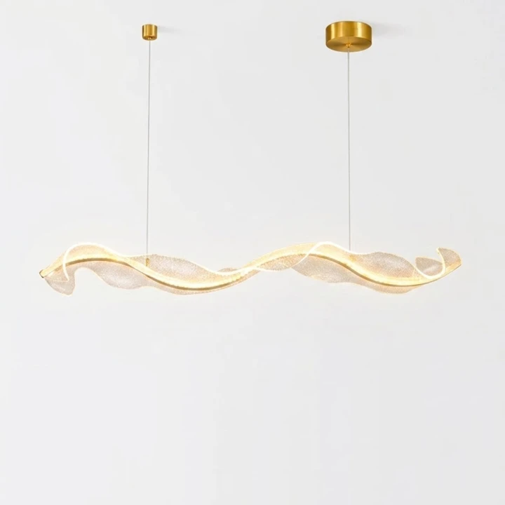 Lampa Wisząca LED Złota Wave Gold Line Grand 120cm Liniowa Fala Nad Stół i Wyspę