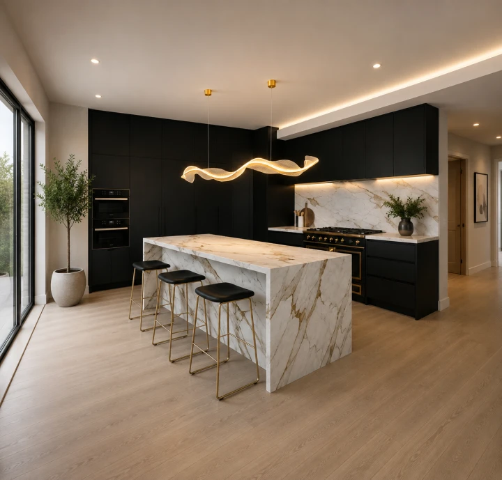 Lampa Wisząca LED Złota Wave Gold Line Grand 120cm Liniowa Fala Nad Stół i Wyspę