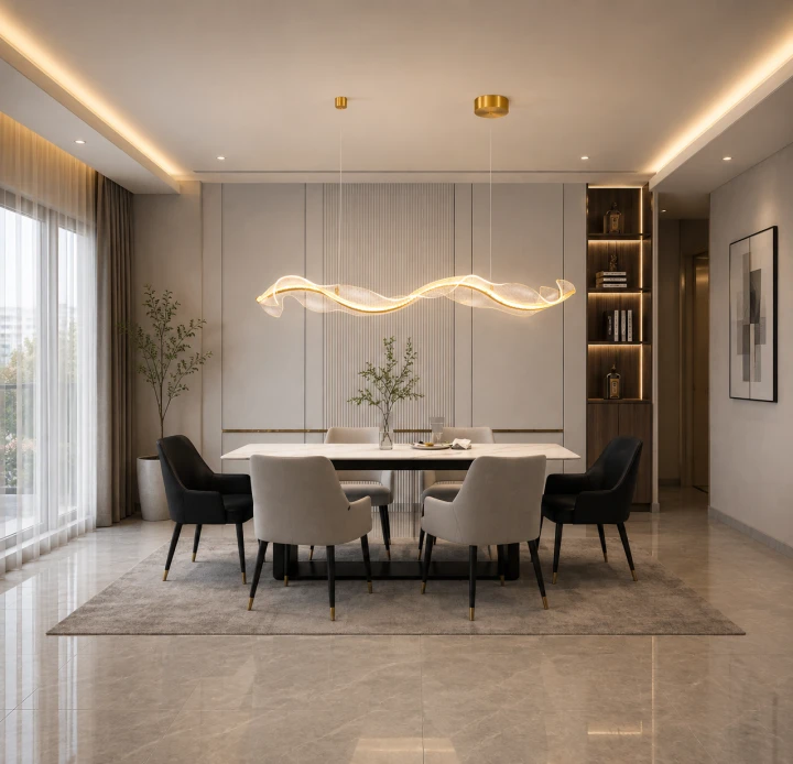 Lampa Wisząca LED Złota Wave Gold Line Grand 120cm Liniowa Fala Nad Stół i Wyspę