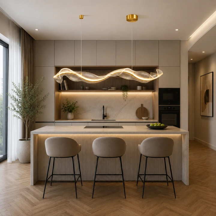 Lampa Wisząca LED Złota Wave Gold Line XXL 150cm Długa Liniowa Fala Nad Stół
