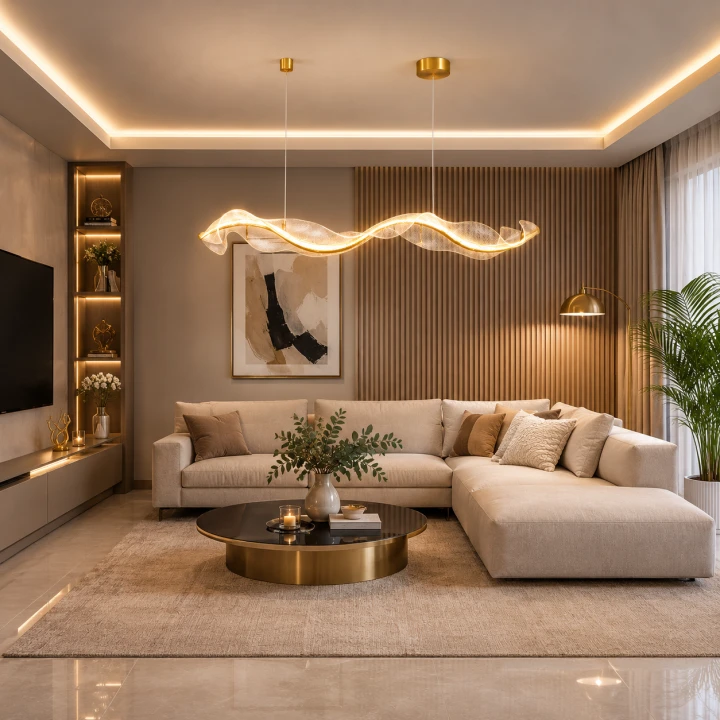 Lampa Wisząca LED Złota Wave Gold Line XXL 150cm Długa Liniowa Fala Nad Stół