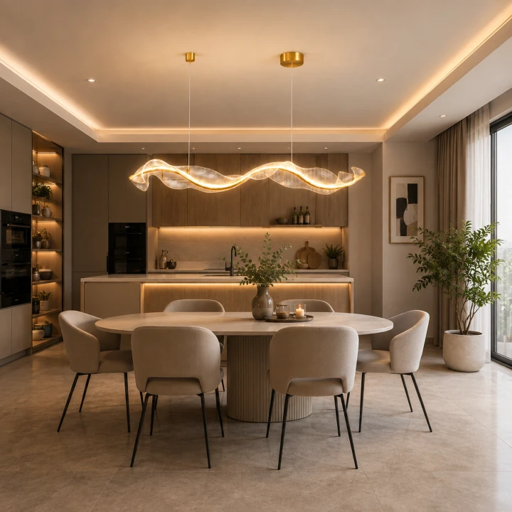 Lampa Wisząca LED Złota Wave Gold Line XXL 150cm Długa Liniowa Fala Nad Stół