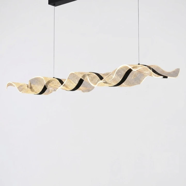 Lampa Wisząca LED Czarna Wave Black Line 100cm Liniowa Fala Nad Stół i Wyspę