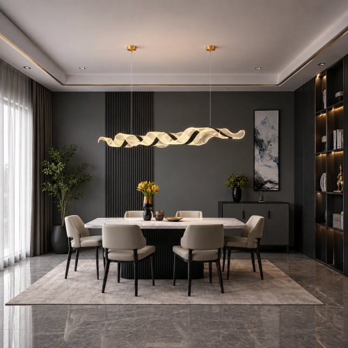 Lampa Wisząca LED Czarna Wave Black Line Grand 120 cm Liniowa Fala Nad Stół i Wyspę