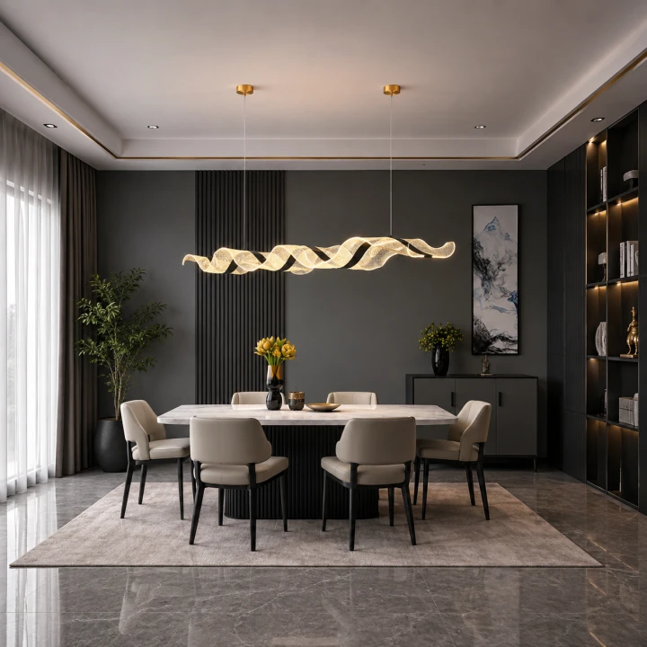 Lampa Wisząca LED Czarna Wave Black Line Grand 120 cm Liniowa Fala Nad Stół i Wyspę