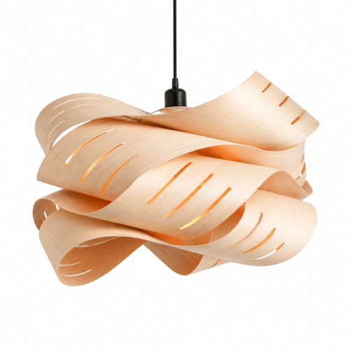 Lampa Wisząca Drewniana Wood Craft Grand 60cm Designerski Żyrandol Boho Japandi