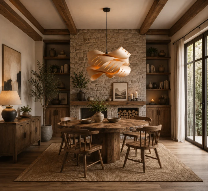 Lampa Wisząca Drewniana Wood Craft Grand 60cm Designerski Żyrandol Boho Japandi