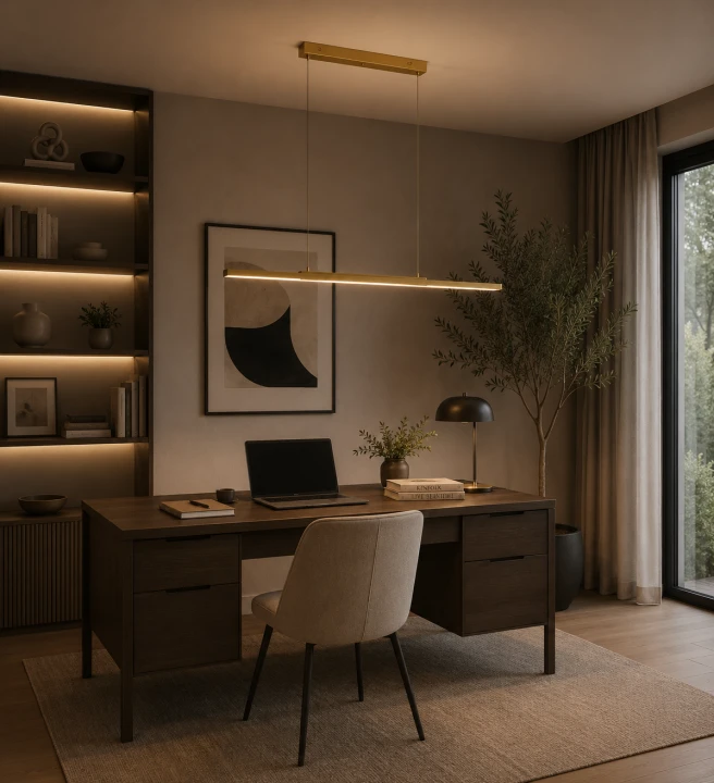 Lampa Wisząca LED Złota Crossline Gold Art 100cm Designerska Liniowa Nad Stół i Wyspę