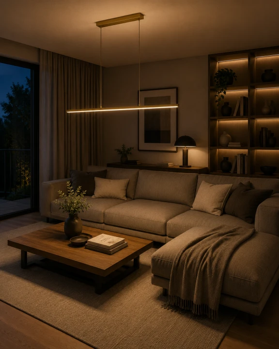 Lampa Wisząca LED Złota Crossline Gold Art 100cm Designerska Liniowa Nad Stół i Wyspę
