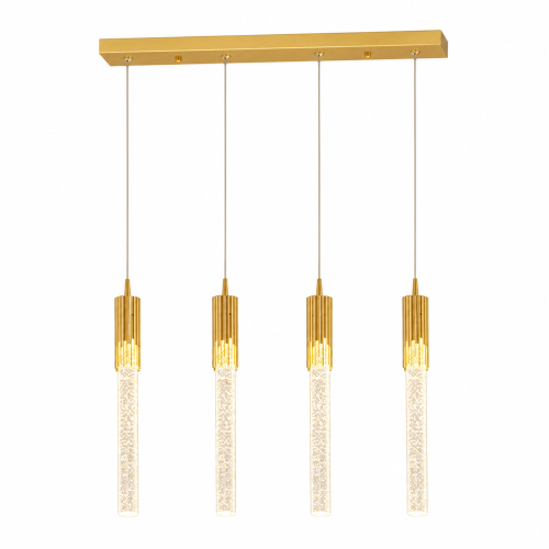 Lampa Wisząca LED 60cm Złota Crystal Drop 4 Kryształowe Tuby Nad Stół i Wyspę Glamour