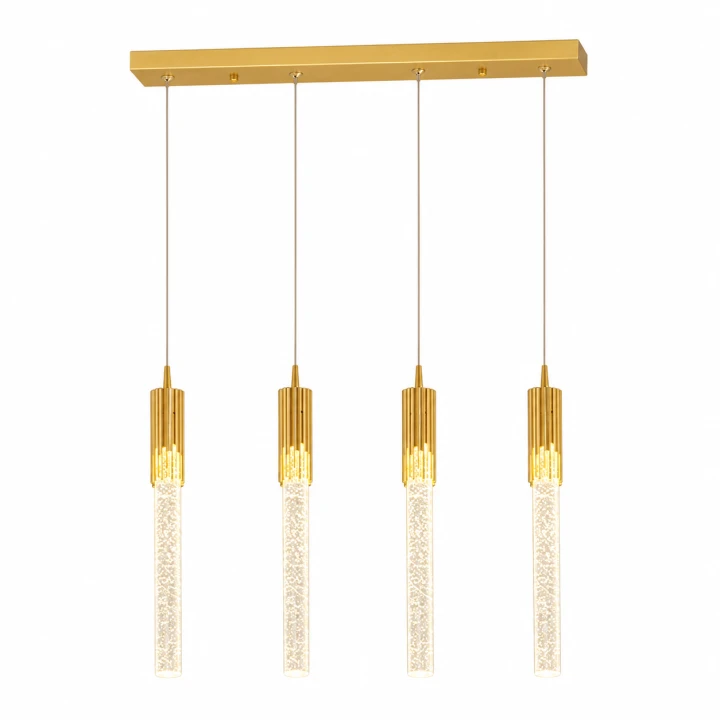 Lampa Wisząca LED 60cm Złota Crystal Drop 4 Kryształowe Tuby Nad Stół i Wyspę Glamour