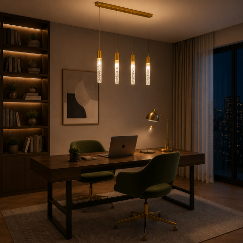 Lampa Wisząca LED 60cm Złota Crystal Drop 4 Kryształowe Tuby Nad Stół i Wyspę Glamour