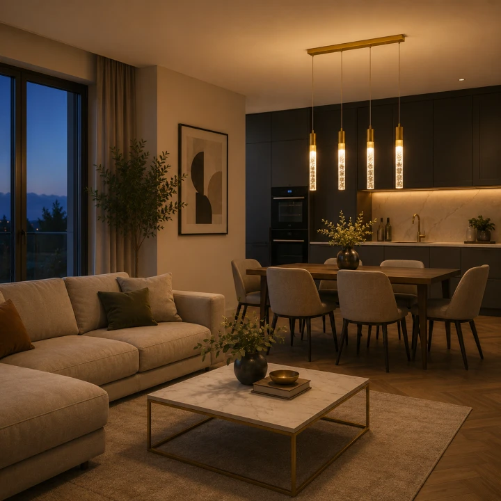 Lampa Wisząca LED 60cm Złota Crystal Drop 4 Kryształowe Tuby Nad Stół i Wyspę Glamour