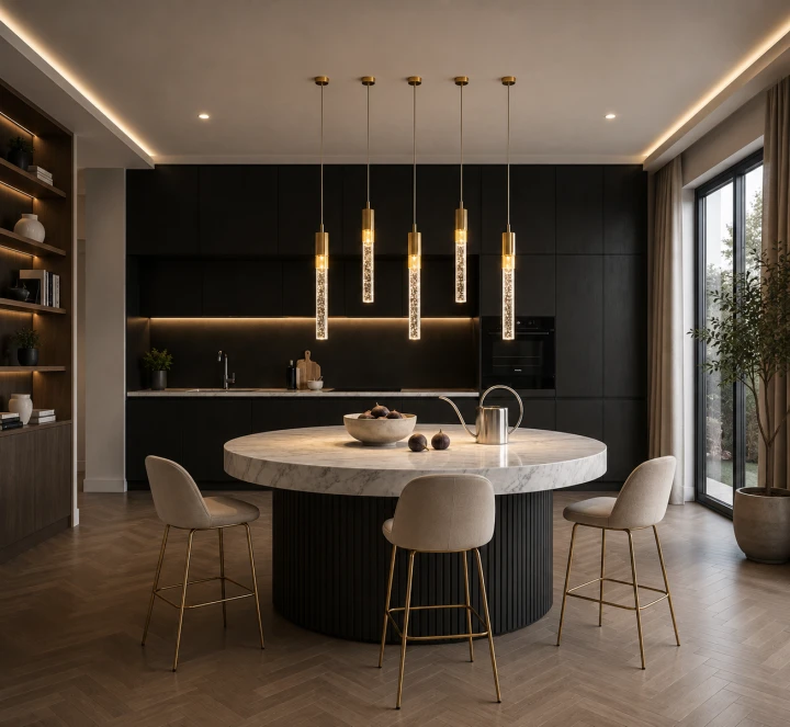 Lampa Wisząca LED 80cm Złota Crystal Drop 5 Kryształowe Tuby Nad Stół i Wyspę Glamour