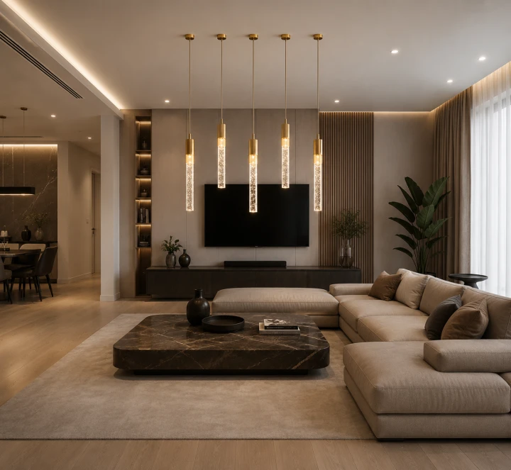 Lampa Wisząca LED 80cm Złota Crystal Drop 5 Kryształowe Tuby Nad Stół i Wyspę Glamour