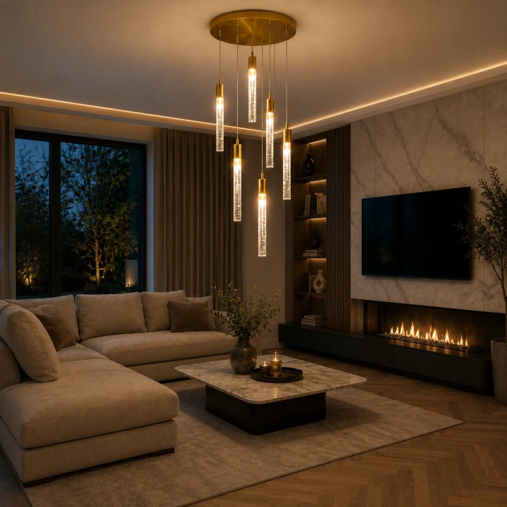 Lampa Wisząca LED Kryształowa Złota Nad Stół Do Salonu Kaskada Tuby CRYSTAL DROP