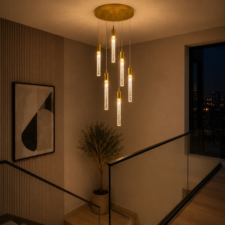 Lampa Wisząca LED Kryształowa Złota Nad Stół Do Salonu Kaskada Tuby CRYSTAL DROP