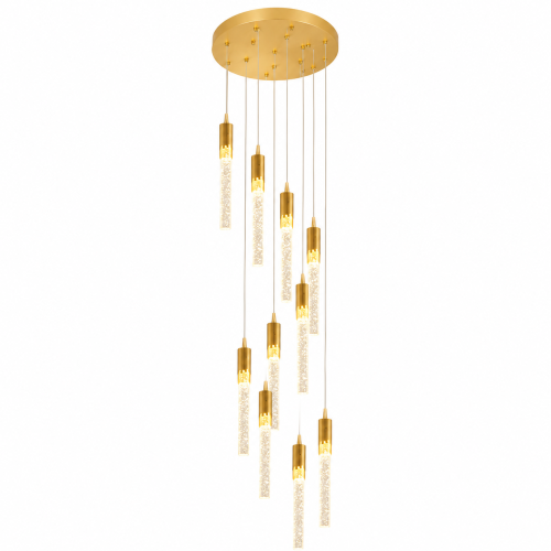 Złota Lampa Wisząca Kaskada LED Kryształowe Sople Tuby 10x 120cm Glamour CRYSTAL DROP