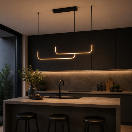 Lampa Wisząca LED Czarna Curve Black Line 90cm Liniowy Łuk Nad Stół i Wyspę Modern Loft