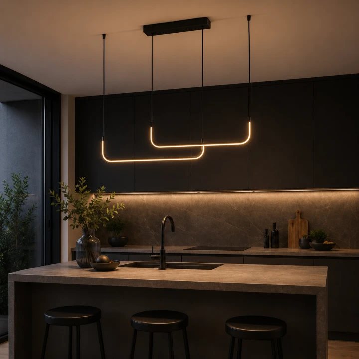 Lampa Wisząca LED Czarna Curve Black Line 90cm Liniowy Łuk Nad Stół i Wyspę Modern Loft