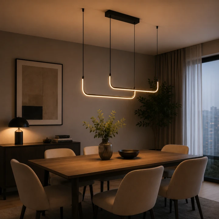 Lampa Wisząca LED Czarna Curve Black Line 90cm Liniowy Łuk Nad Stół i Wyspę Modern Loft
