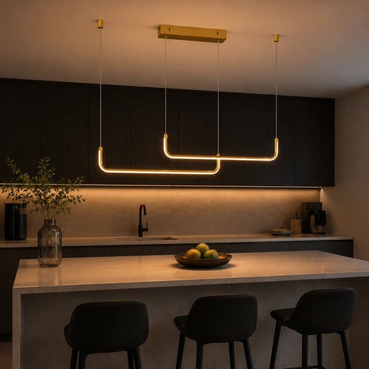 Lampa Wisząca LED Złota Curve Black Line 90cm Liniowy Łuk Nad Stół i Wyspę Modern Loft