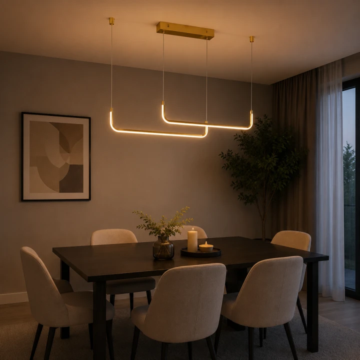Lampa Wisząca LED Złota Curve Black Line 90cm Liniowy Łuk Nad Stół i Wyspę Modern Loft
